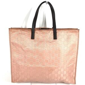 Gucci Handbag GG Vertical Pink Logo Bag Beige Tote Leather